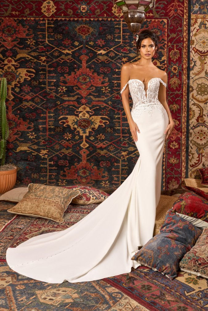 front view of Mia satin wedding dress