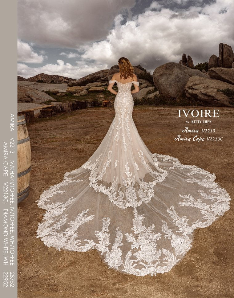 Thumbnail: back view of Amira off-shoulder mermaid wedding dress