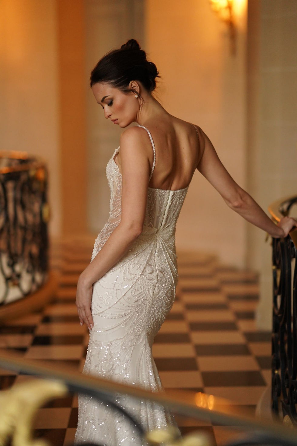 Thumbnail: back close up view of Augusta glitter mermaid wedding dress