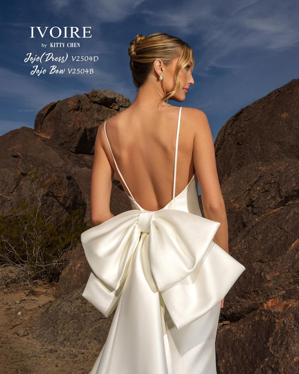 back clsoe up view of Jojo signature satin wedding dress