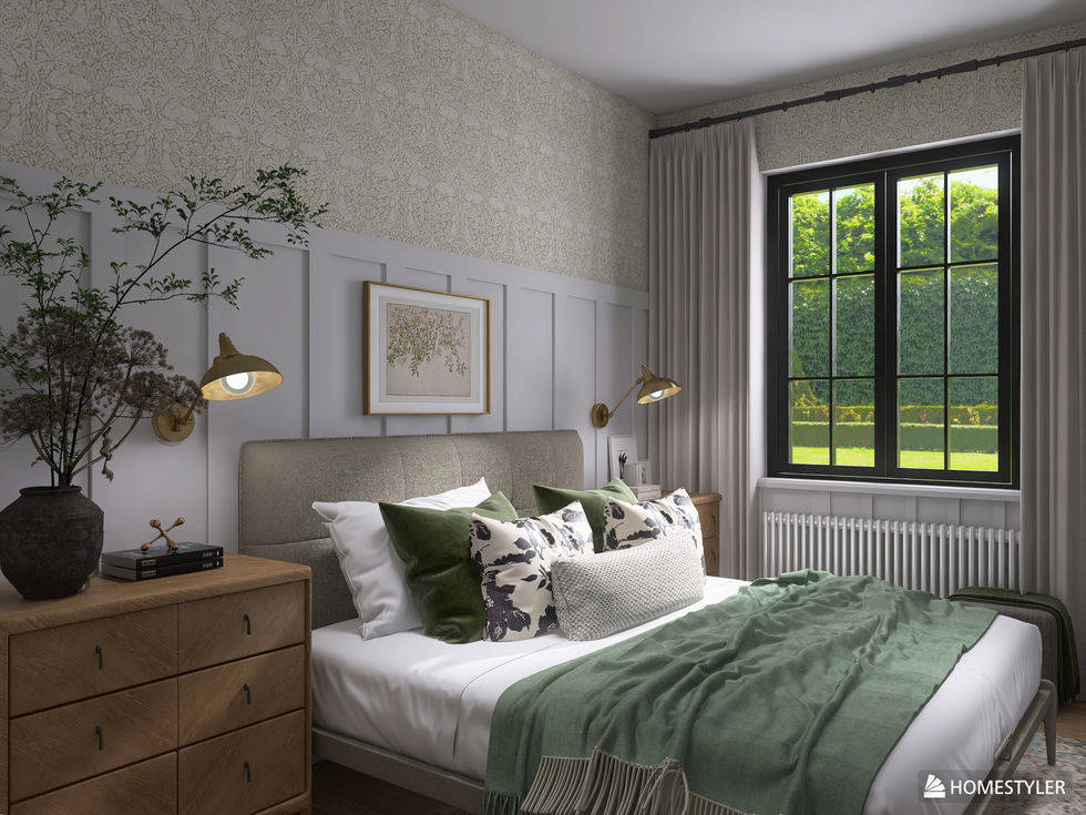a bedroom with a bed a dresser and a window