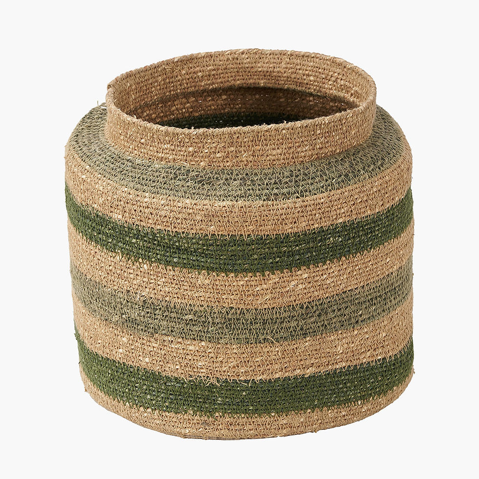 Thumbnail: Tobs Seagrass Natural, Green and Sage Stripe Round Basket
