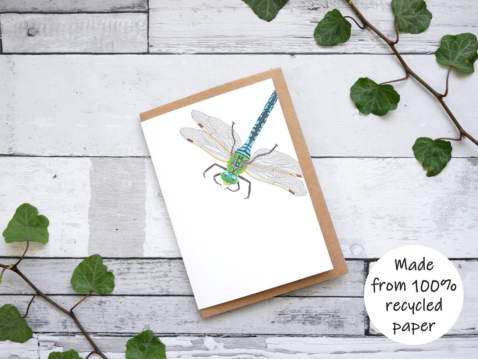 Illustrated Dragonfly Card - 100% Recycled Wildlife Inspired Greetings Card