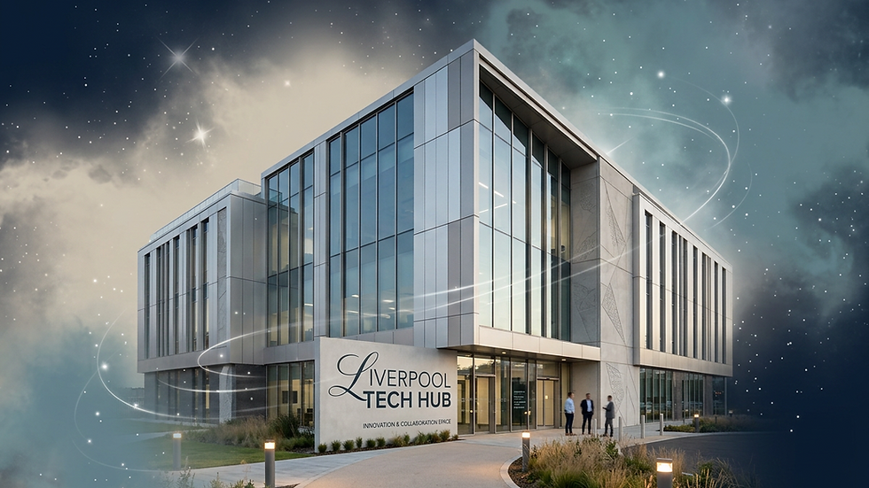 Eye-level view of Liverpool's modern technology hub building