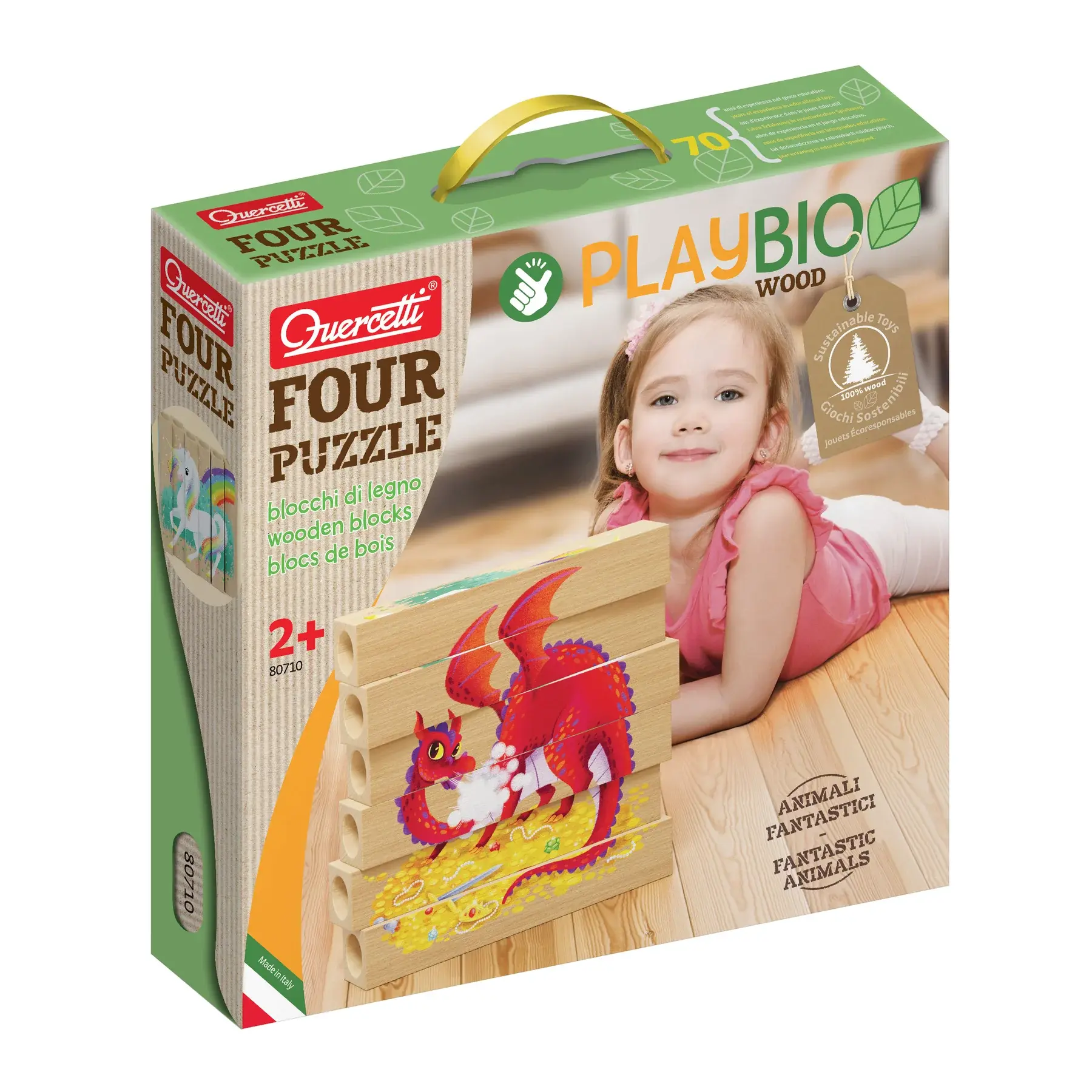 Ludogo giocattoli Made in Italy Playbio Quercetti Four Puzzle animali fantastici