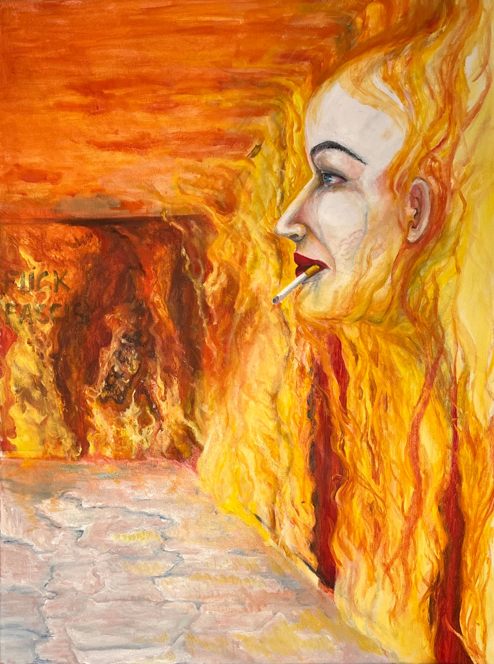The Arsonist, oil on canvas, 60cm x 80cm, 2026. 2000 euro.