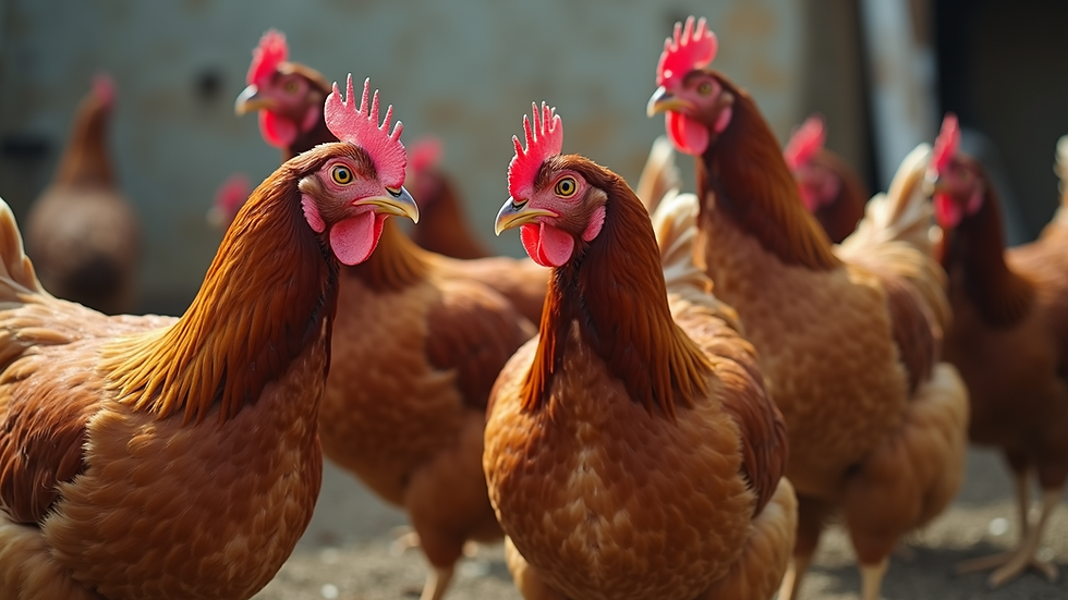 High angle view of a local farm selling hens