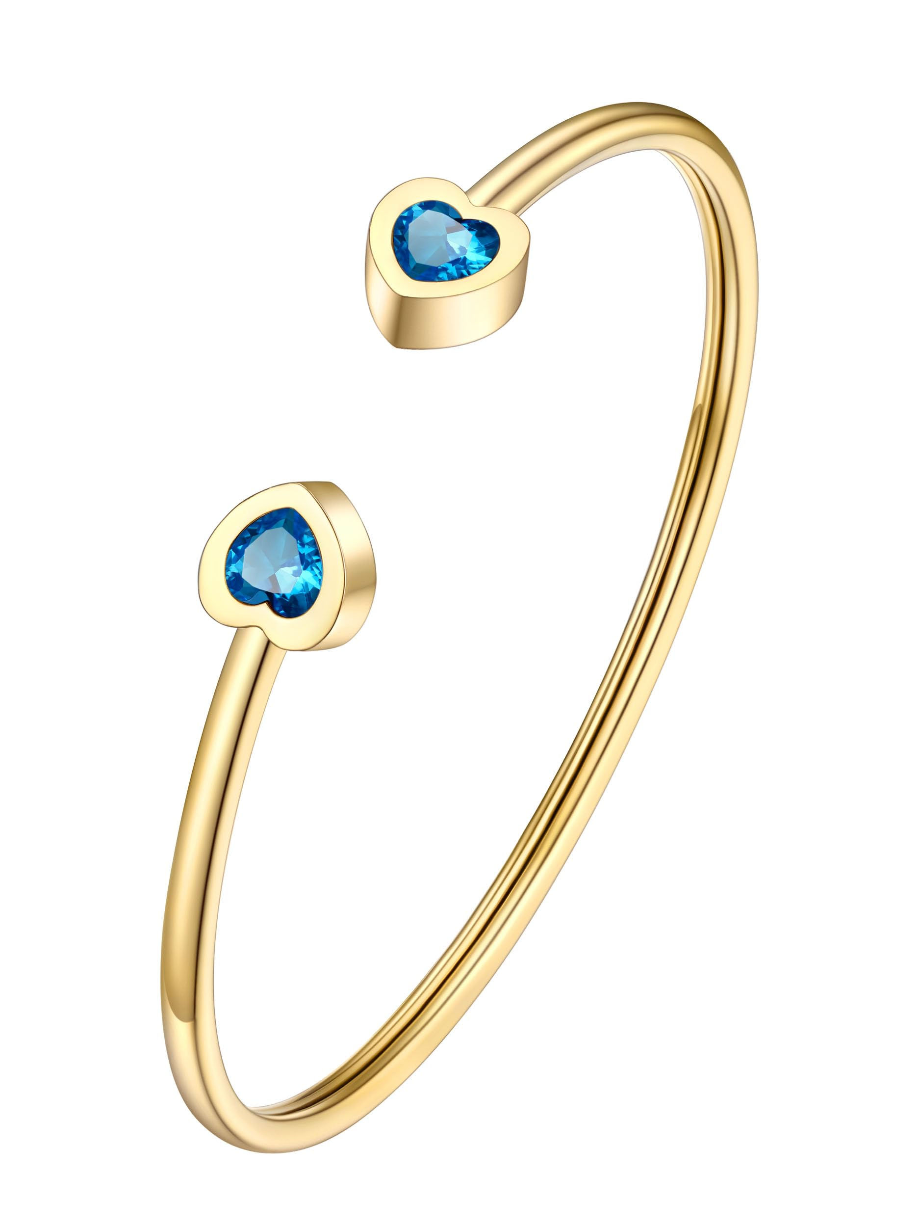 PROSTEEL December Birthstone Heart Bangle Gold Bracelets for Women Blue Topaz Br