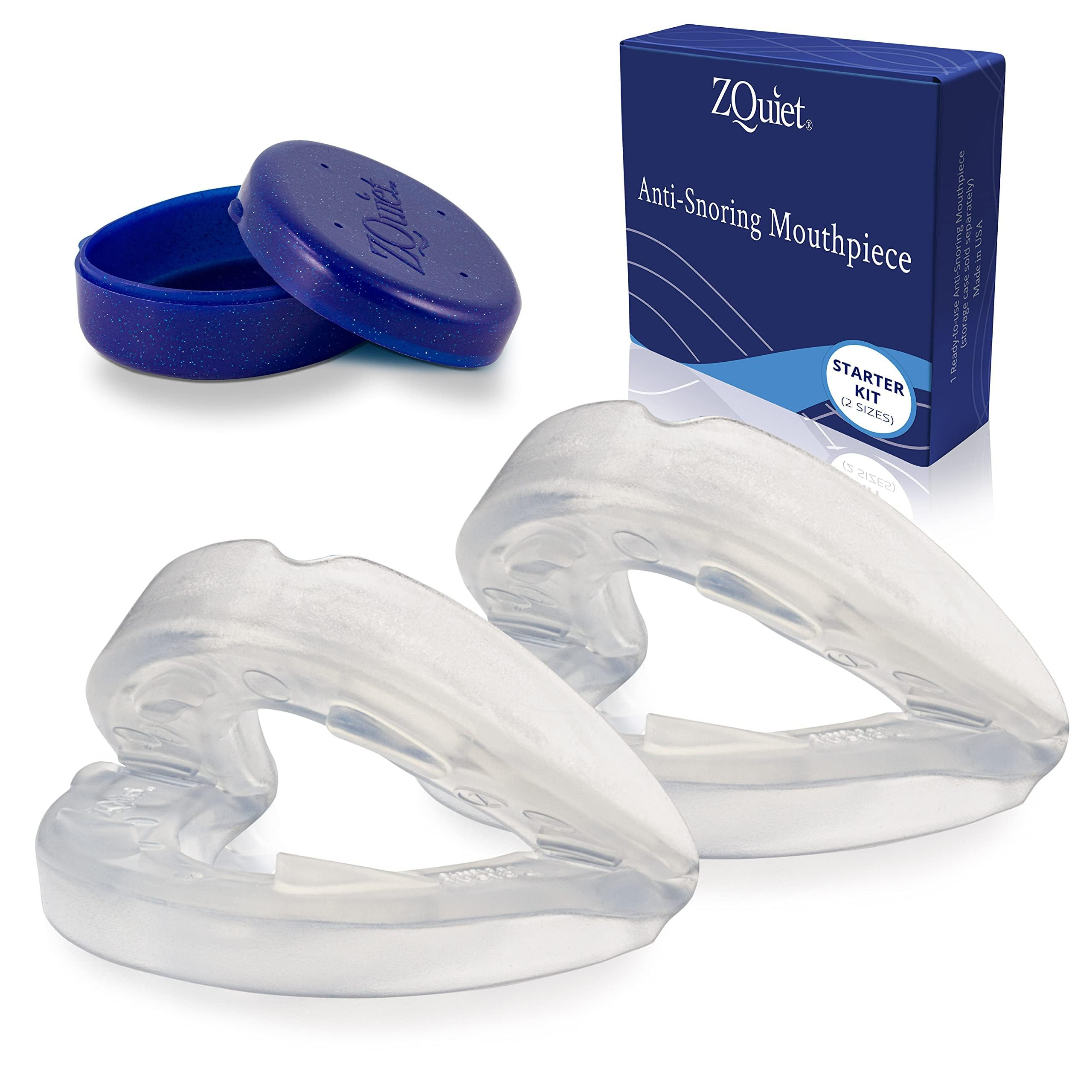 ZQuiet Anti-Snoring Mouthpiece Starter Pack with 2 Sizes Living Hinge & Open Fro