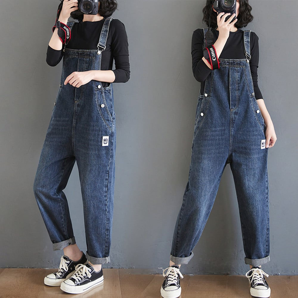 Plus Size Women's Loose Fit Denim Overalls