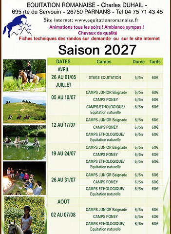 saison 2027 à Equitation Romanaise à 10 minutes de Romans sur Isère à Parnans