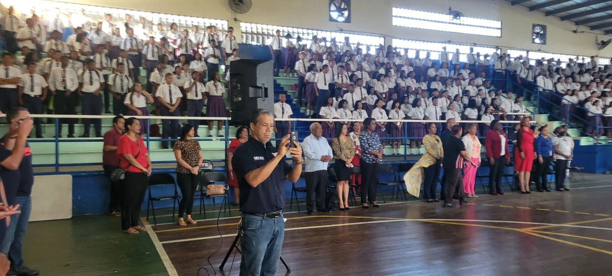 Panama team at school assembly