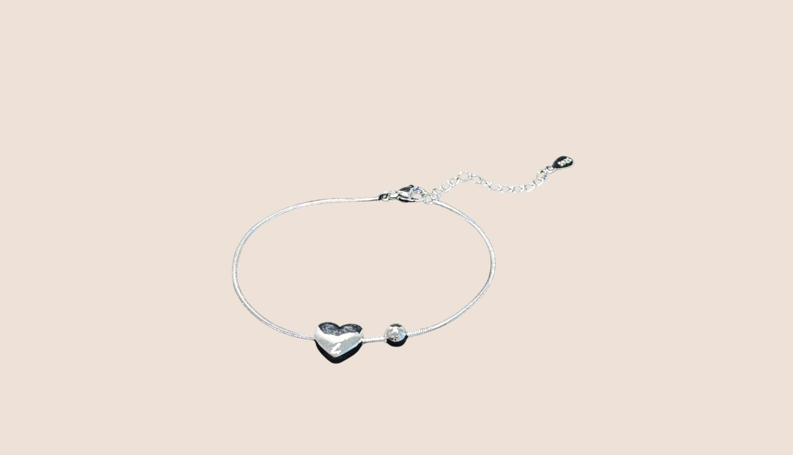 Dainty silver bracelet, Heart & Dot design, elegant gift for her.