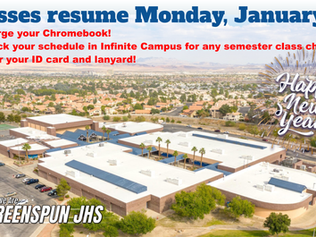Classes resume on Monday, Jan. 6