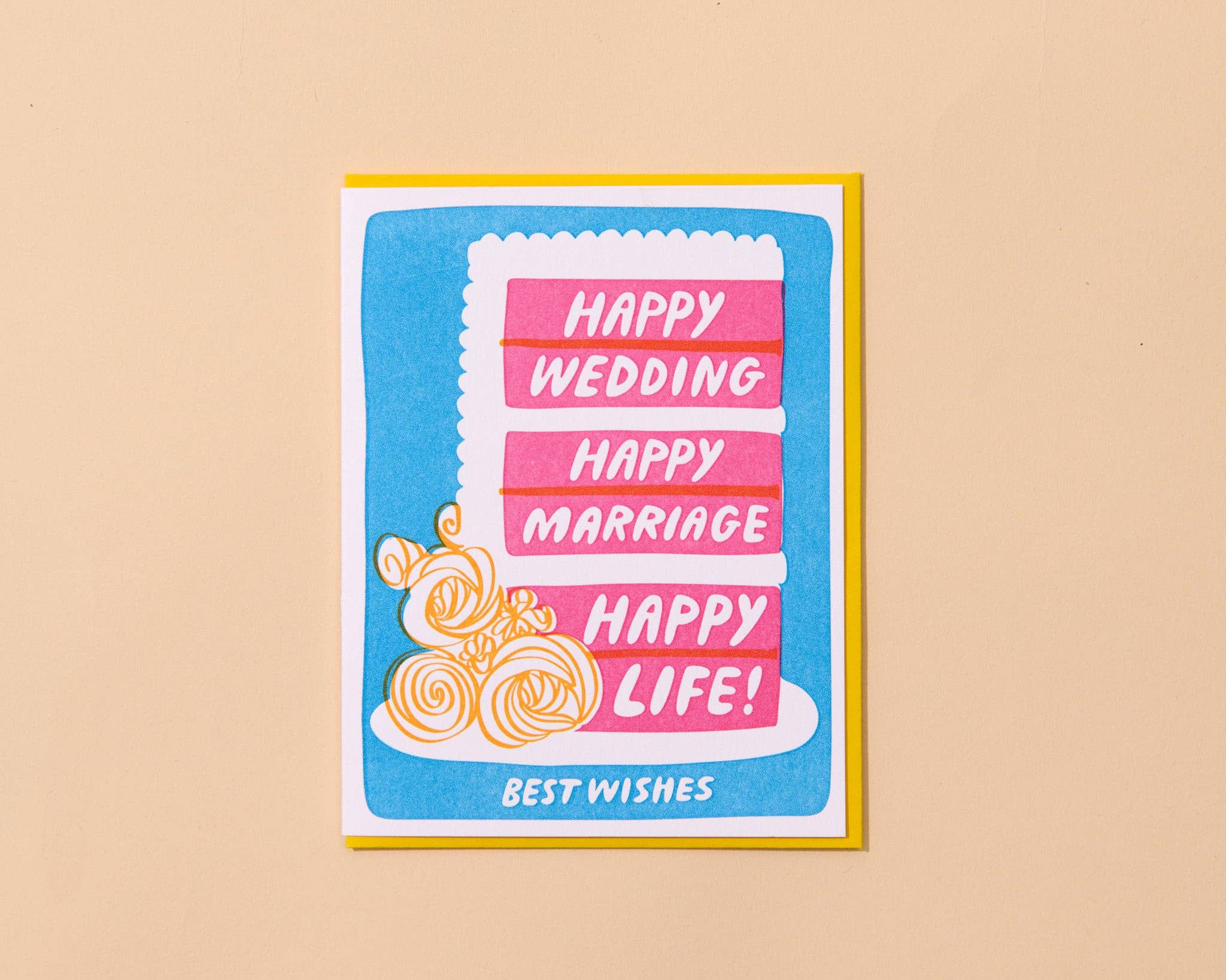 Letterpress Wedding Card—Happy Marriage/Life (Cake, Cute)