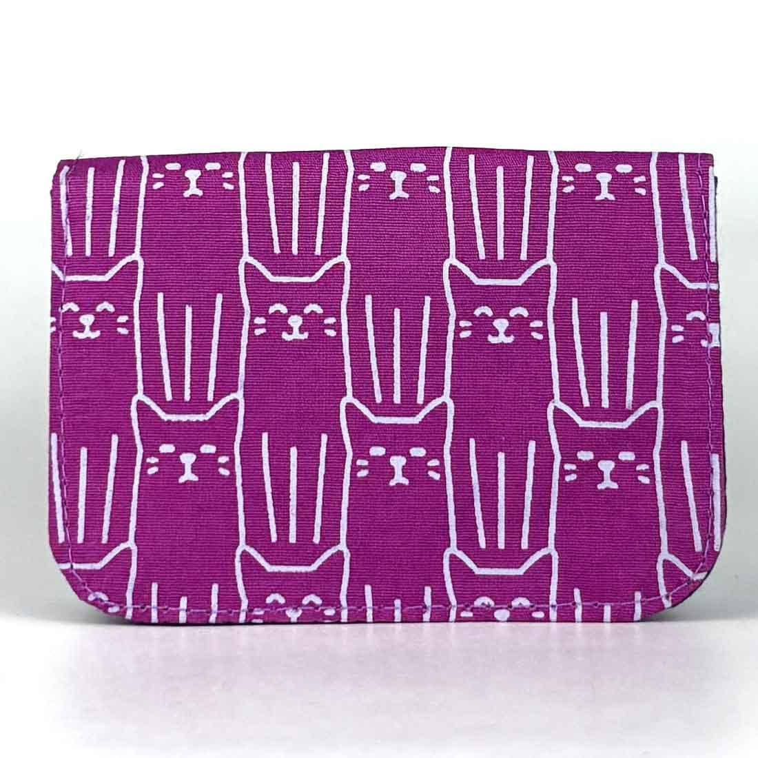 Cotton Canvas Cardholders - Cat Prints - Small Wallet : Purple