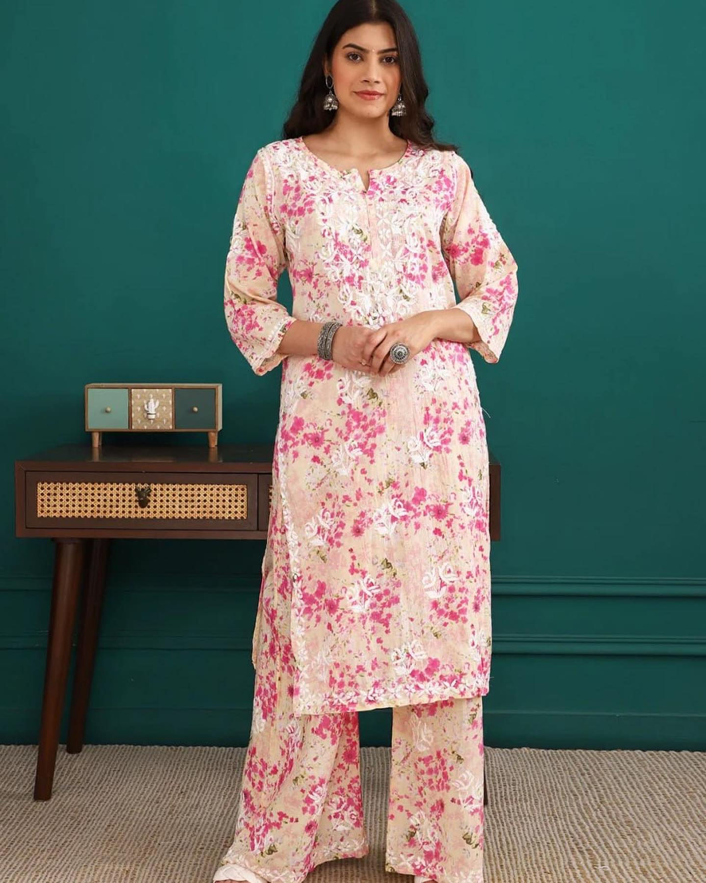 Plus size beautiful Printed Chikankari Mal Kurti & Plazo Set