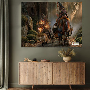 Werk aan de Muur-1966670-Kabouter met vos in bos-Gelissen Artworks-1200x1200-Dressoir green-facebookNewsFeed