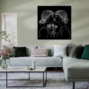 Werk aan de Muur-1427459-lijntekening van een vrouw met een bloem-Gelissen Artworks-1200x1200-Living room mos groene wanden-instagramFeed