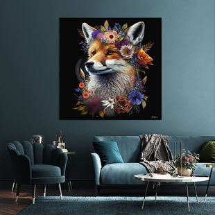 Werk aan de Muur-1137166-vos met bloemen-Gelissen Artworks-1200x1200-Livingroom - Blauwgroene wand-instagramFeed