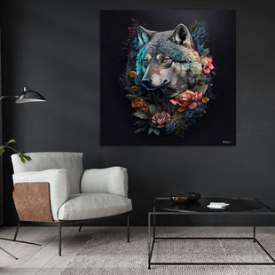 Werk aan de Muur-1137177-wolf met bloemen-Gelissen Artworks-1200x1200-Dark chair-instagramFeed