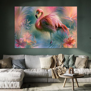 Werk aan de Muur-1956356-Flamingo met tropische bloemen-Gelissen Artworks-1200x1200-vt couch-facebookNewsFeed
