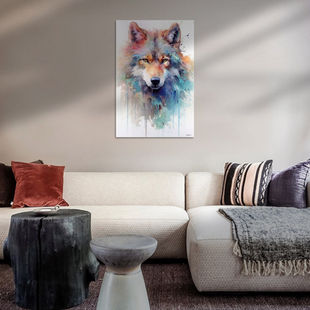 Werk aan de Muur-1173651-abstract kleurig aquarel van een wolf-Gelissen Artworks-1200x1200-Living room grote bank-instagramFeed