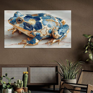 Werk aan de Muur-1753749-kikker in delfts blauw en goud op een wit marmeren achtergrond-Gelissen Artworks-1200x1200-Plant geek-facebookNewsFeed