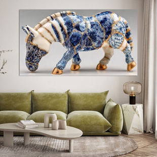 Werk aan de Muur-1753729-paard in delfts blauw en goud op een wit marmeren achtergrond-Gelissen Artworks-1200x1200-Livingroom - Botanical Brilliance-facebookNewsFeed