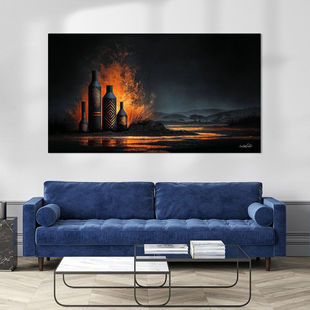 Werk aan de Muur-1839332-afrikaans-zwart-goud-oranje-Gelissen Artworks-1200x1200-Livingroom - Touch of Blue-facebookNewsFeed