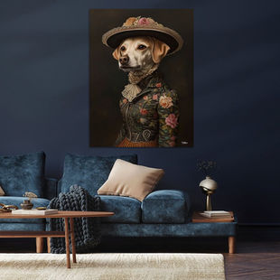 Werk aan de Muur-1403636-hond in victoriaanse kleding-Gelissen Artworks-1200x1200-The blue room-instagramFeed