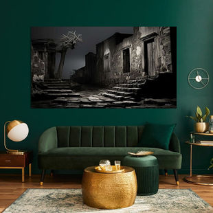 Werk aan de Muur-1322703-oud gebouw in zwart-wit met dramatisch licht-Gelissen Artworks-x-Woonkamer diep groen-instagramFeed
