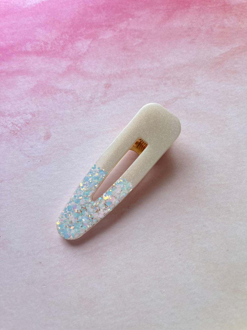 Miniature : Barrette 7 cm - Blanc Pailleté