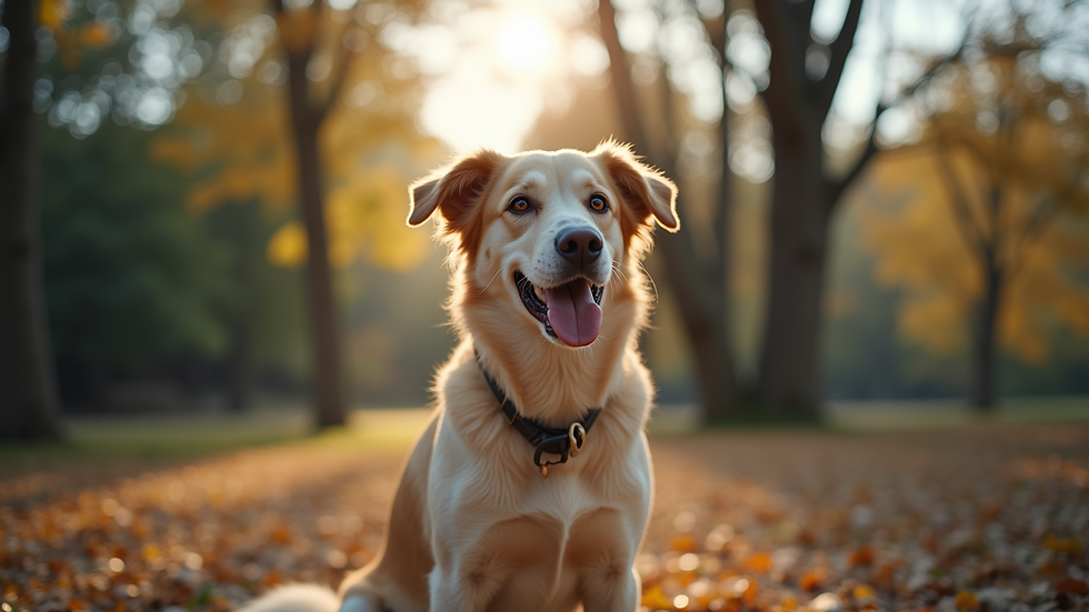 Eye-level view of a dog sitting attentively during training