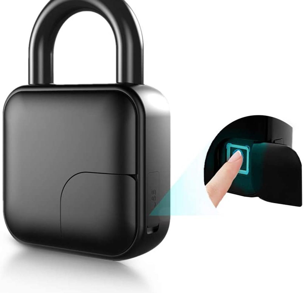 Fingerprint Padlock, Mobile App, Waterproof, Keyless, Zinc Alloy, Black