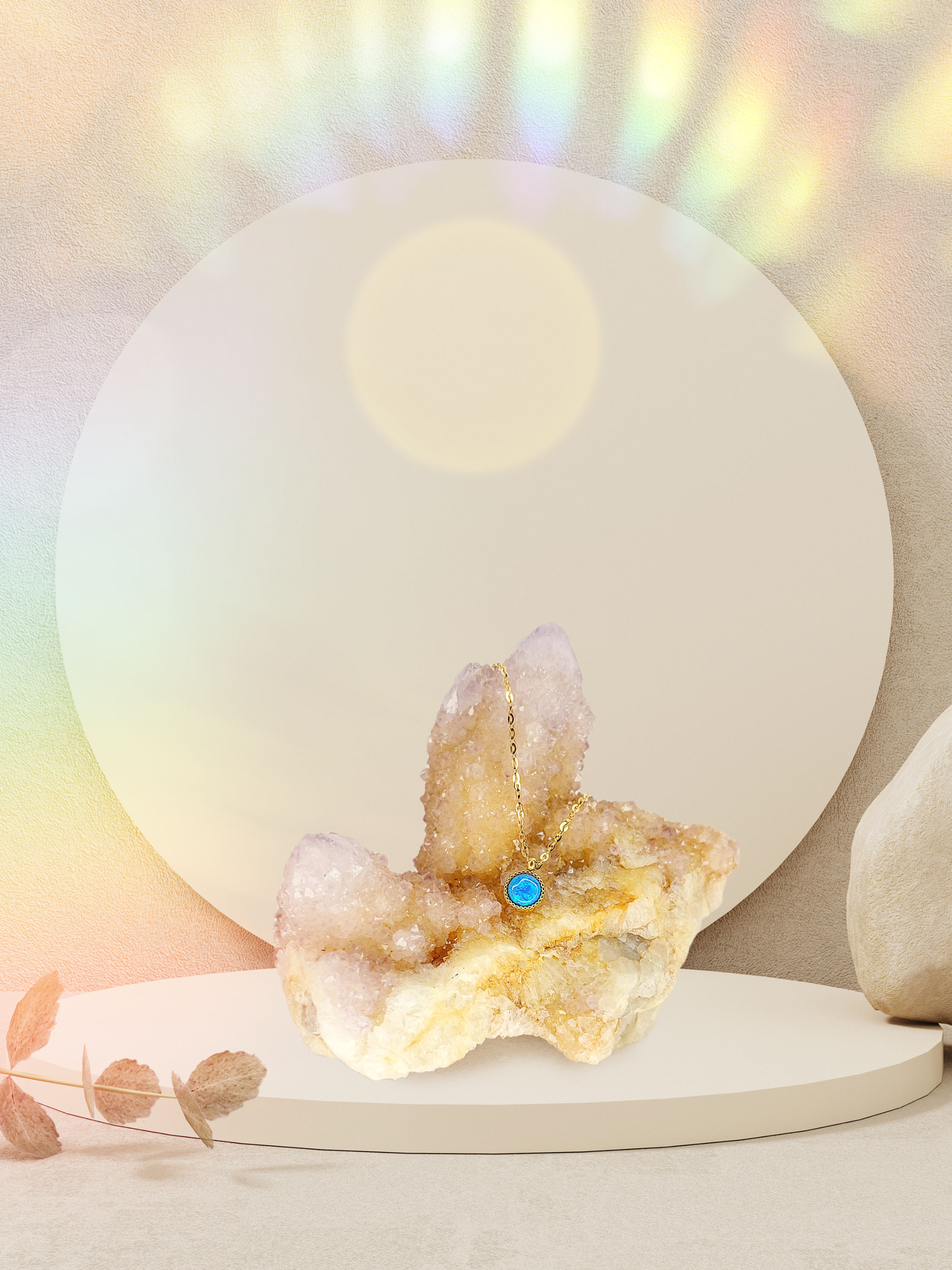 Necklace: Blue Opal, 18k Gold plated SS