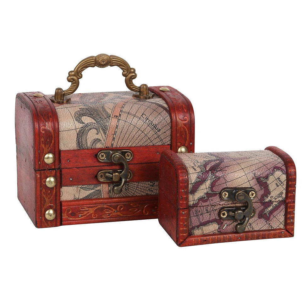 SET OF 2 MAP DESIGN TRINKET CHESTS