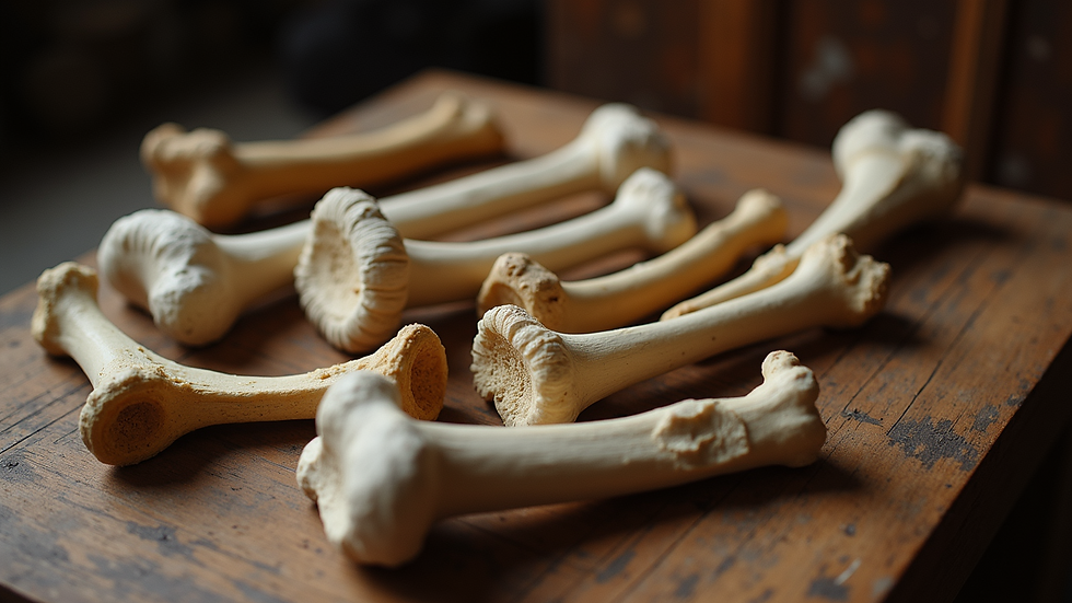 High angle view of ceremonial bones displayed for divination