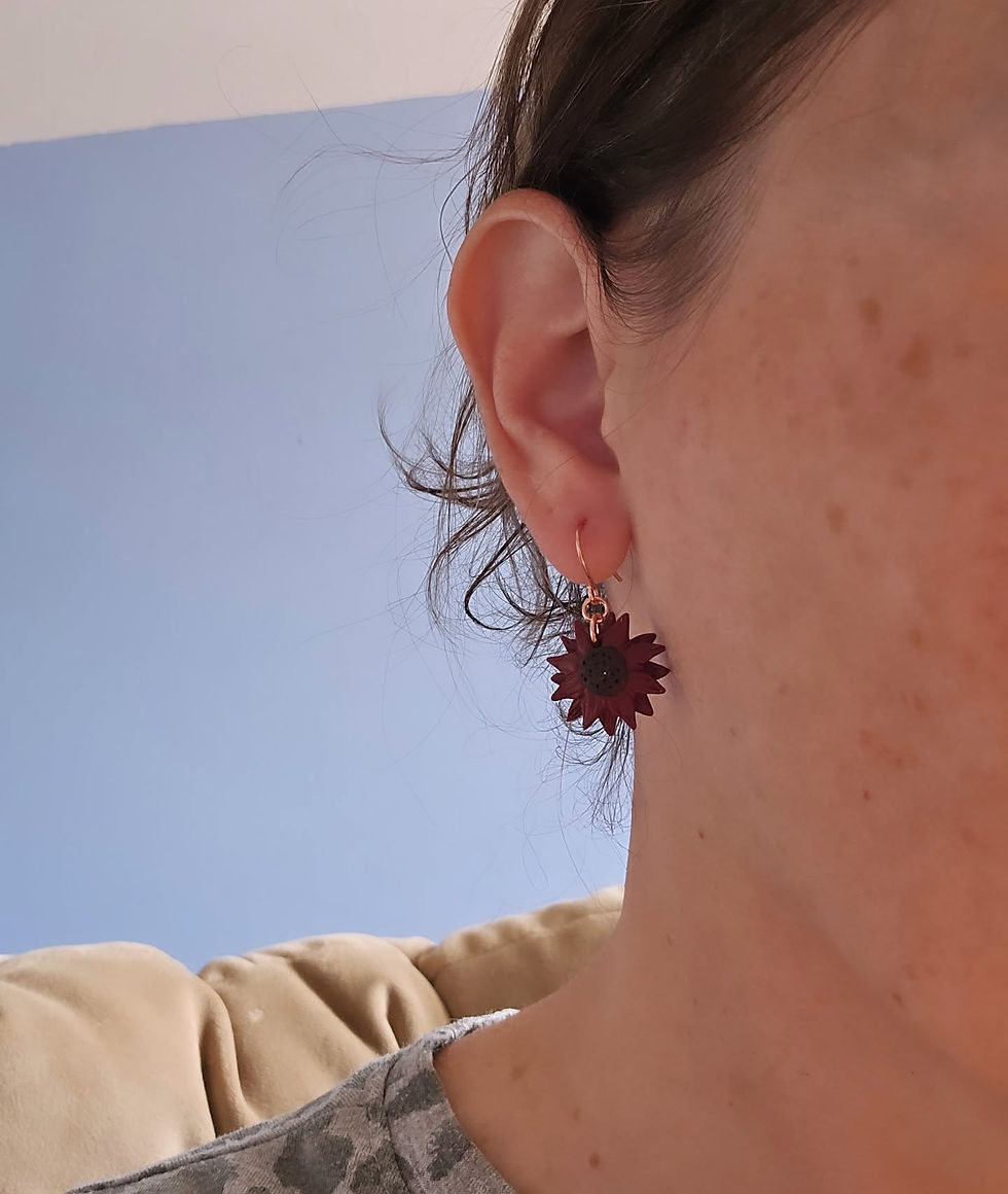 Thumbnail: Dangling Double Sunflower Earrings
