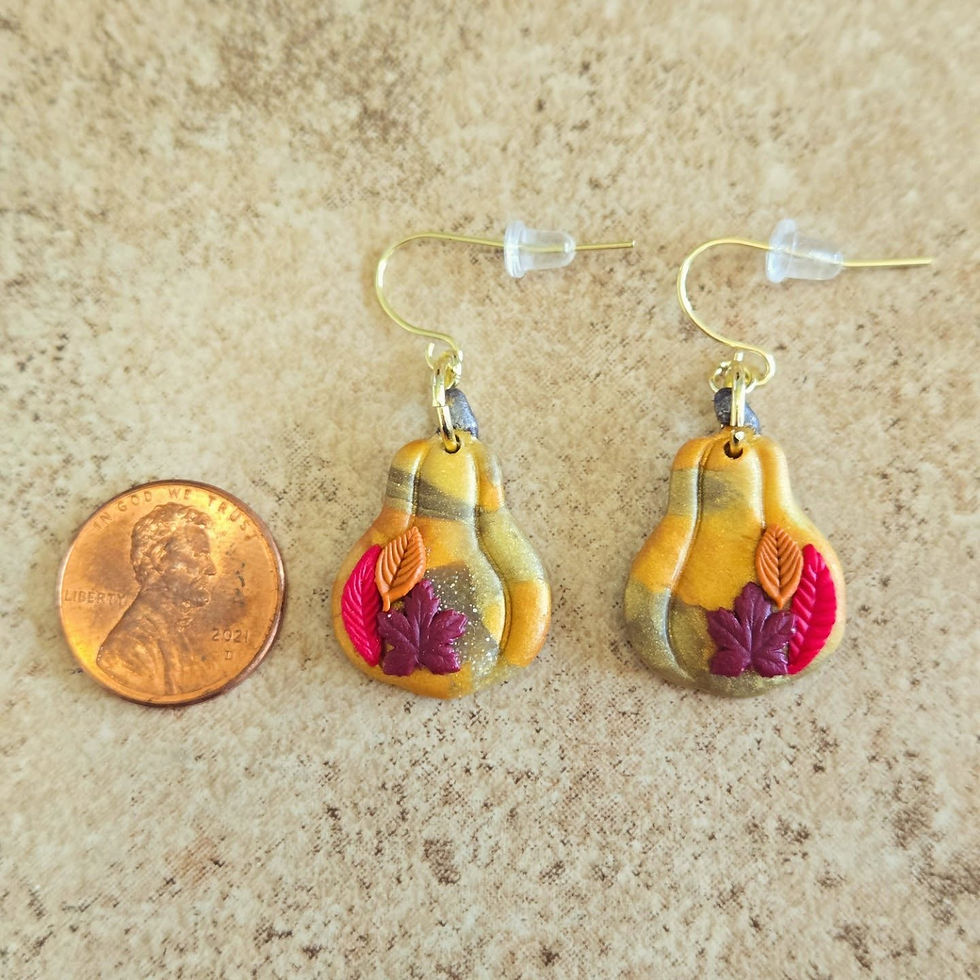 Thumbnail: Hanging Gold Patchwork Squash with Autumn Leaves Earrings