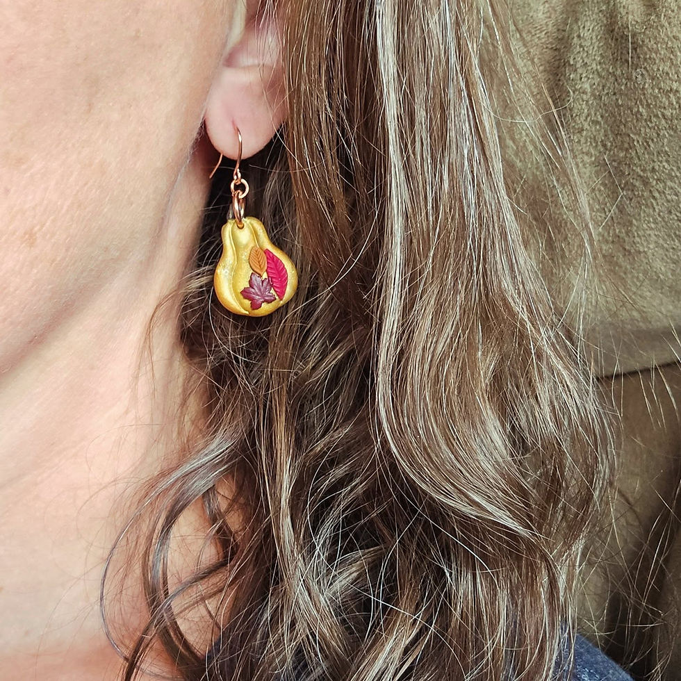 Thumbnail: Hanging Gold Patchwork Squash with Autumn Leaves Earrings