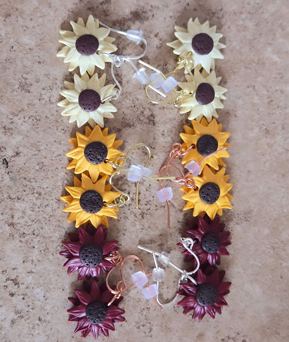 Thumbnail: Dangling Double Sunflower Earrings