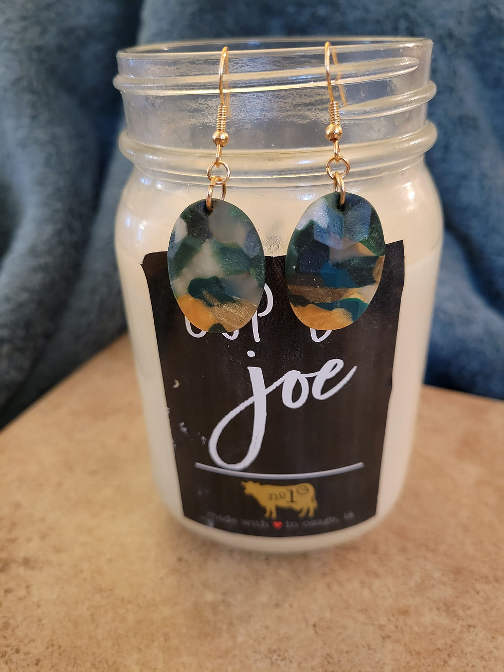 Thumbnail: Oval Gemstone Hook Earrings