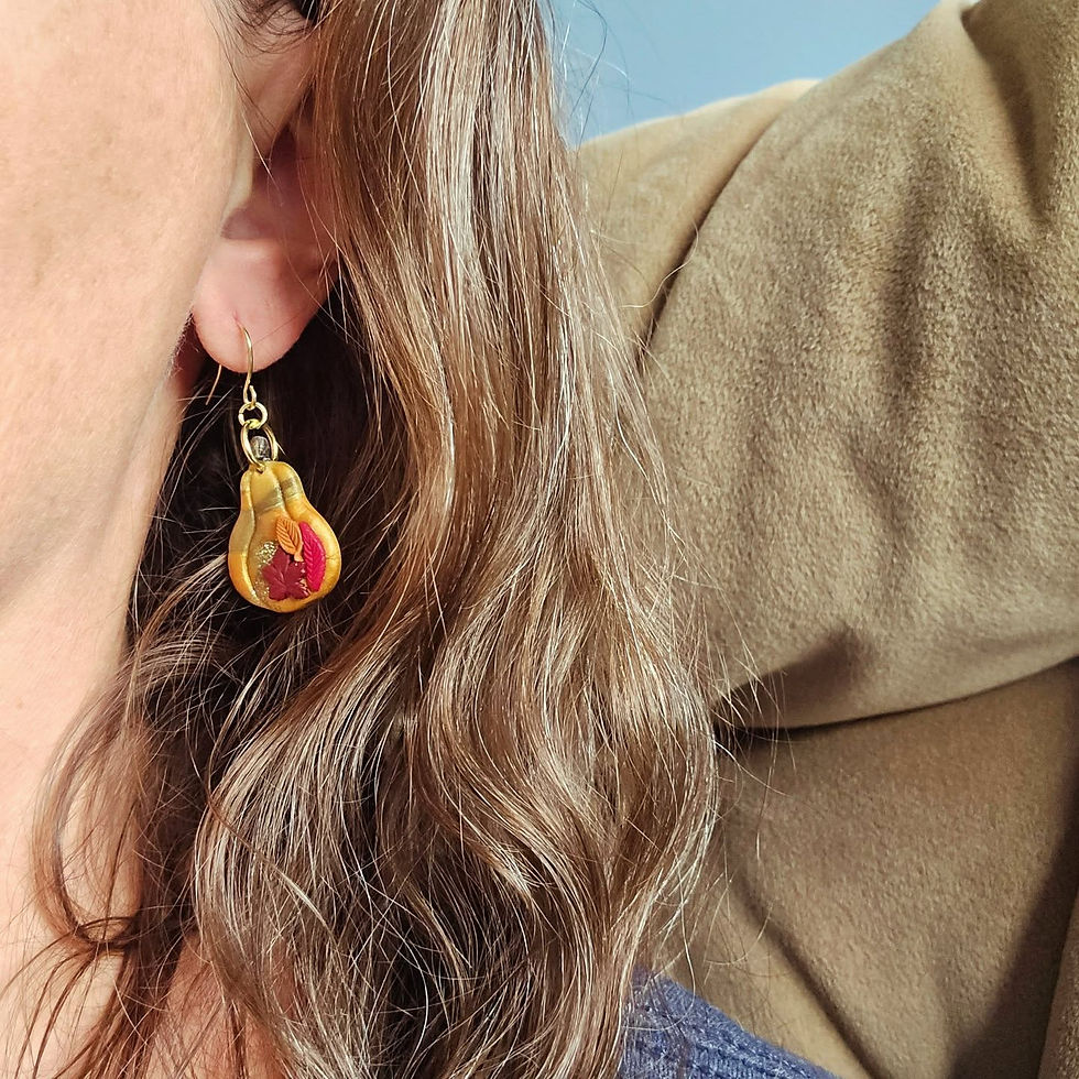 Thumbnail: Hanging Gold Patchwork Squash with Autumn Leaves Earrings