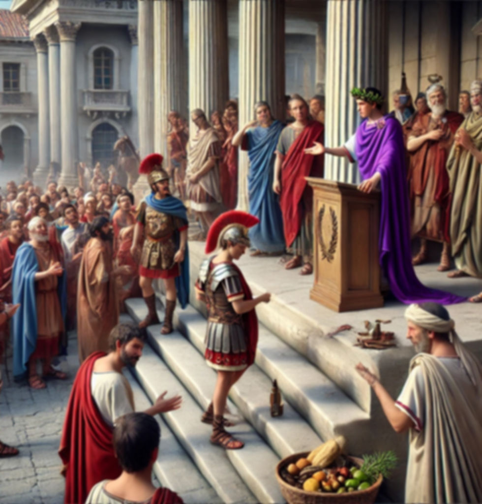 depiction of life in the Roman Empire, capturing realistic and expressive faces of Roman p