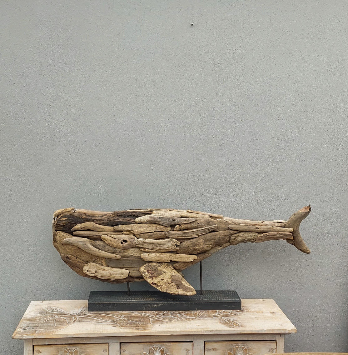 Extra Large Driftwood Whale on stand100cm