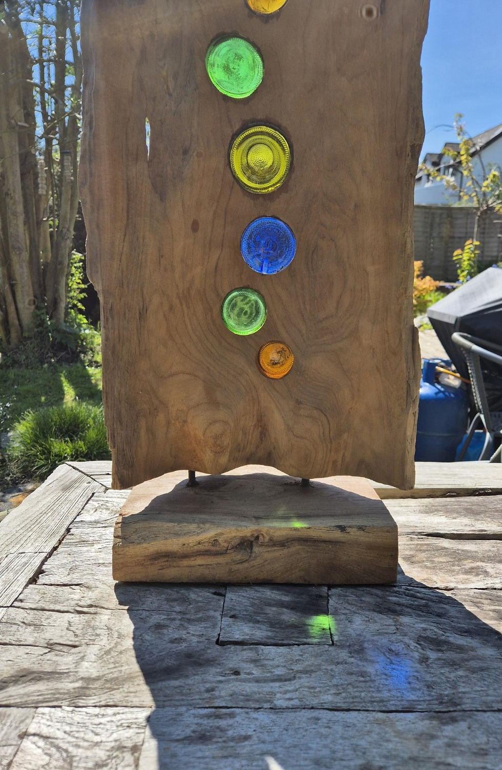 Thumbnail: Large Reclaimed Teak and Glass Garden sculpture 100cm