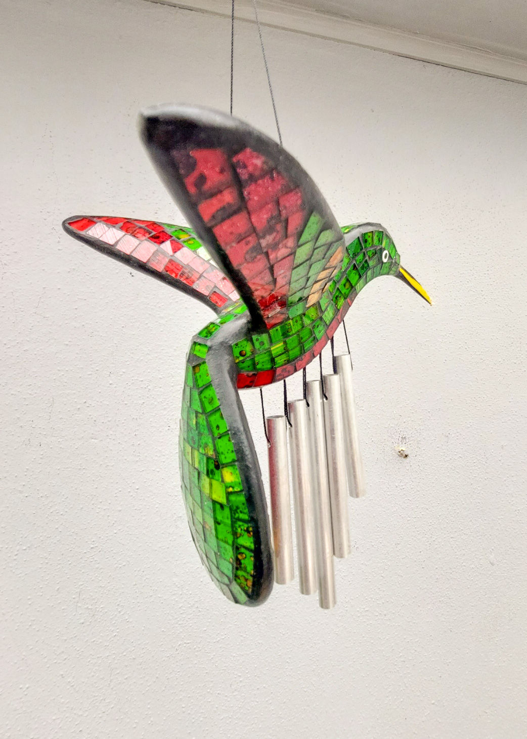 Mosaic Glass Hanging Humming Bird Chime Mobile