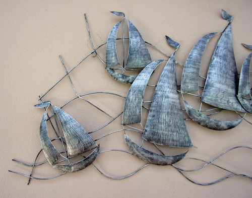Large Metal Sailing Ships 3D Wall Art - Silver | plantationdesigns