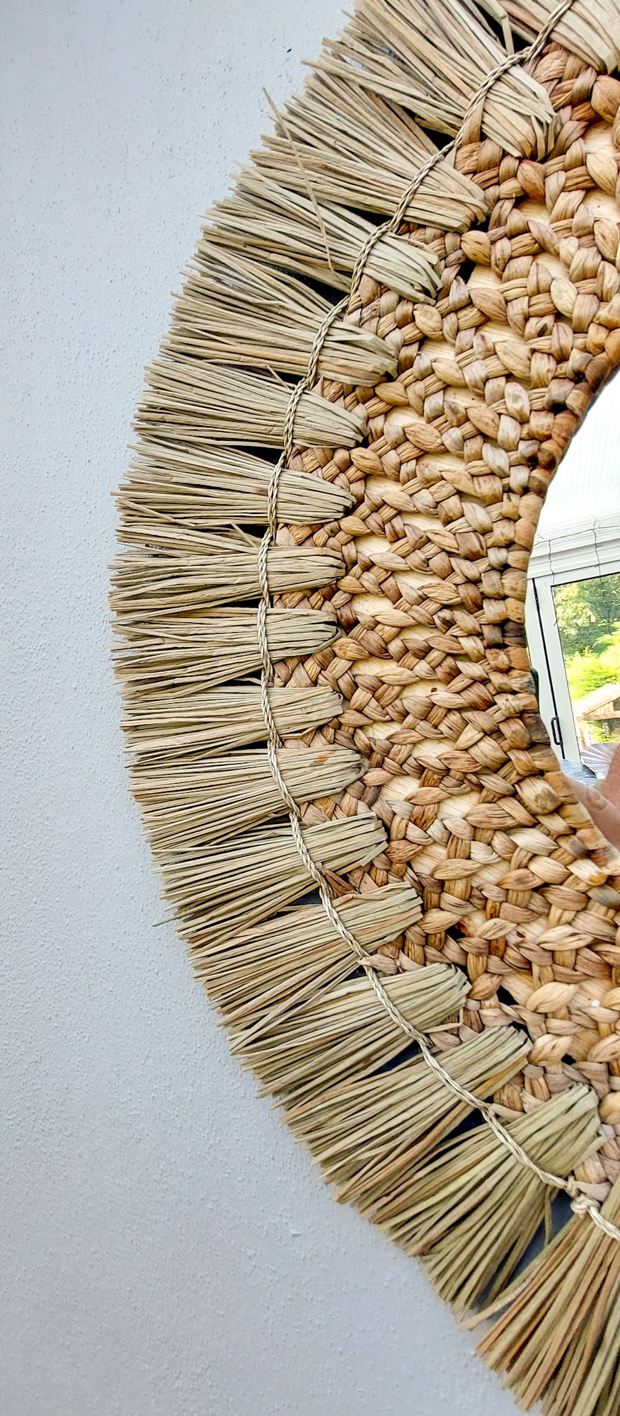 Thumbnail: Large Hand Made Grass and Water Hyacinth Circle Mirror